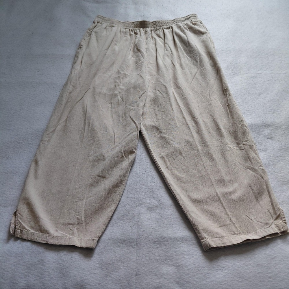 Vintage Sea Breeze California Women Pants XL Beige Cotton Elastic High Waist USA